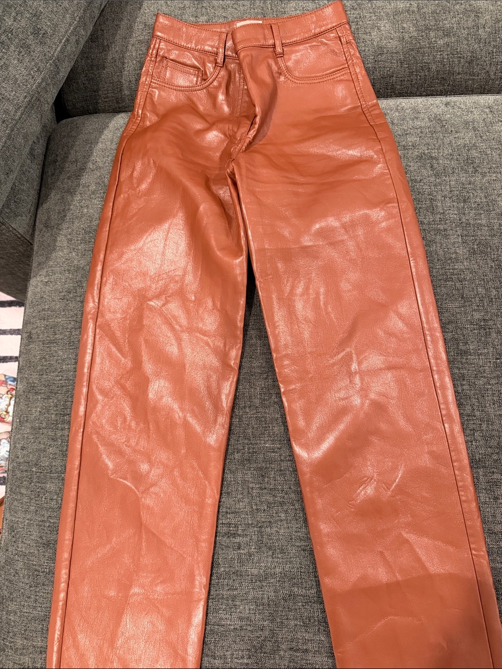 Aritzia Straight Leg Faux Leather Pants in Rust